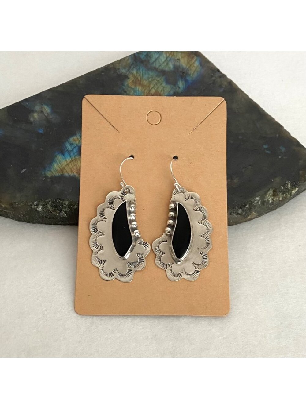 VTG Taxco Mexico Sterling Silver 925 Southwest Black Onyx Dangle Earrings